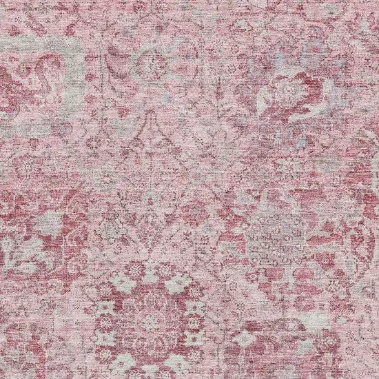 Pink Gray And Ivory Damask Washable Area Rug With UV Protection Photo 2