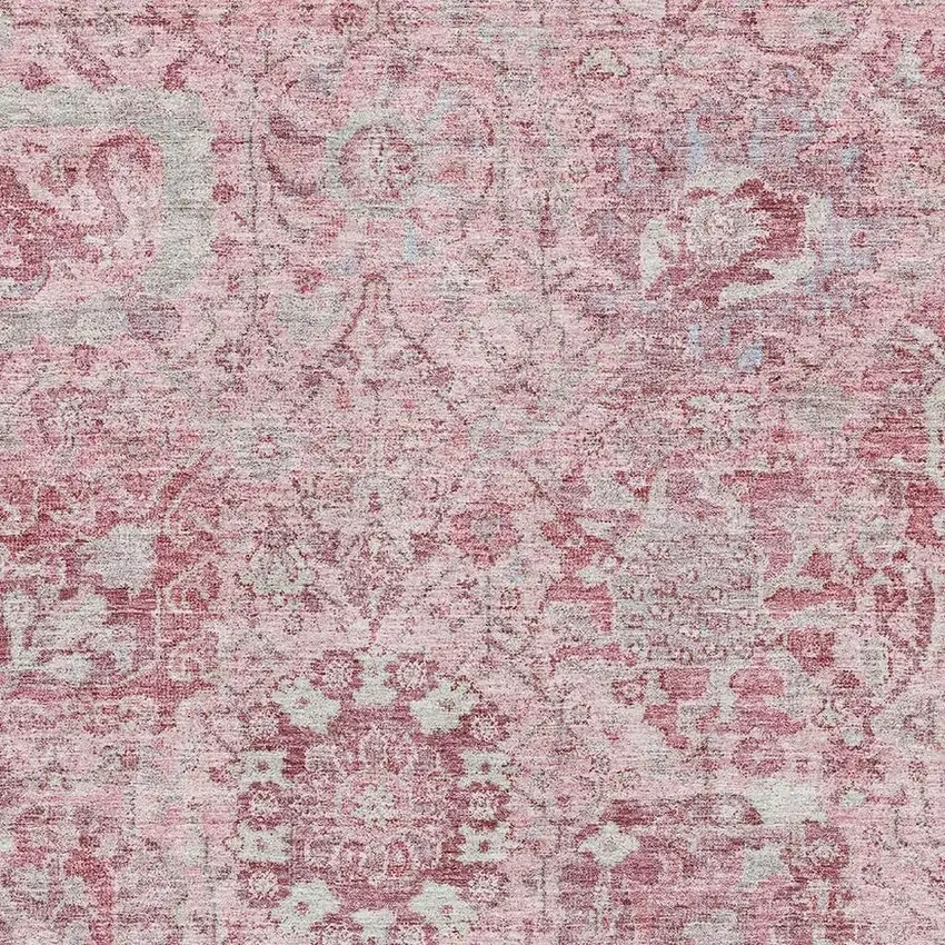 Pink Gray And Ivory Damask Washable Area Rug With UV Protection Photo 2