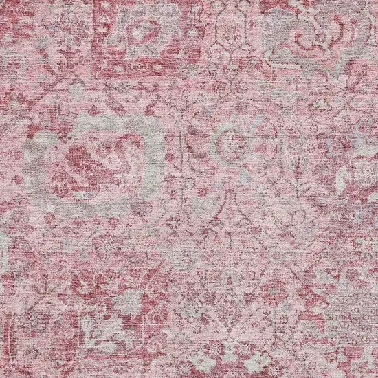 Pink Gray And Ivory Damask Washable Area Rug With UV Protection Photo 2