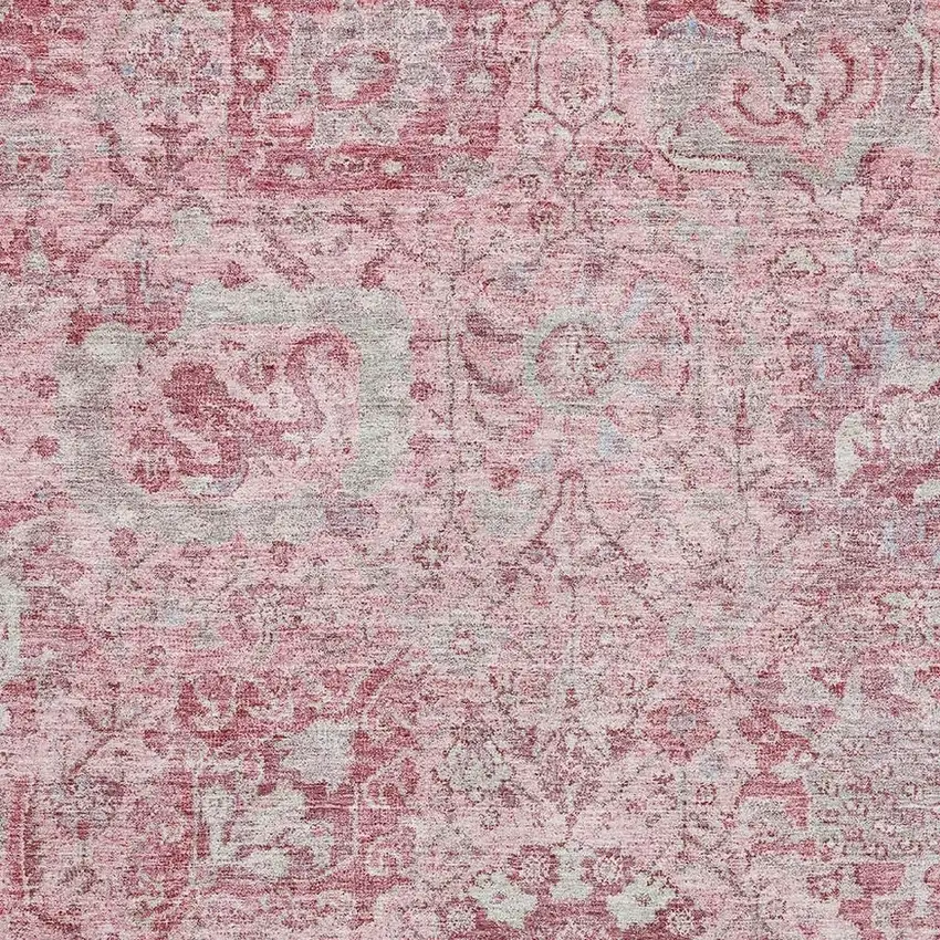 Pink Gray And Ivory Damask Washable Area Rug With UV Protection Photo 2