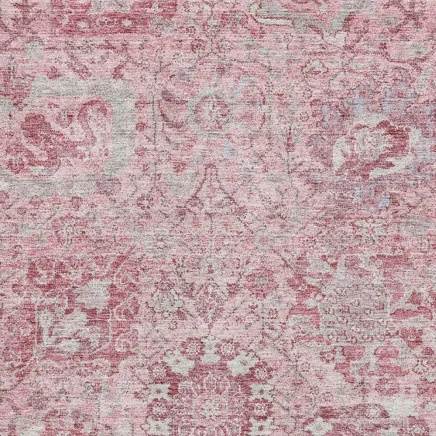 Pink Gray And Ivory Damask Washable Area Rug With UV Protection Photo 2