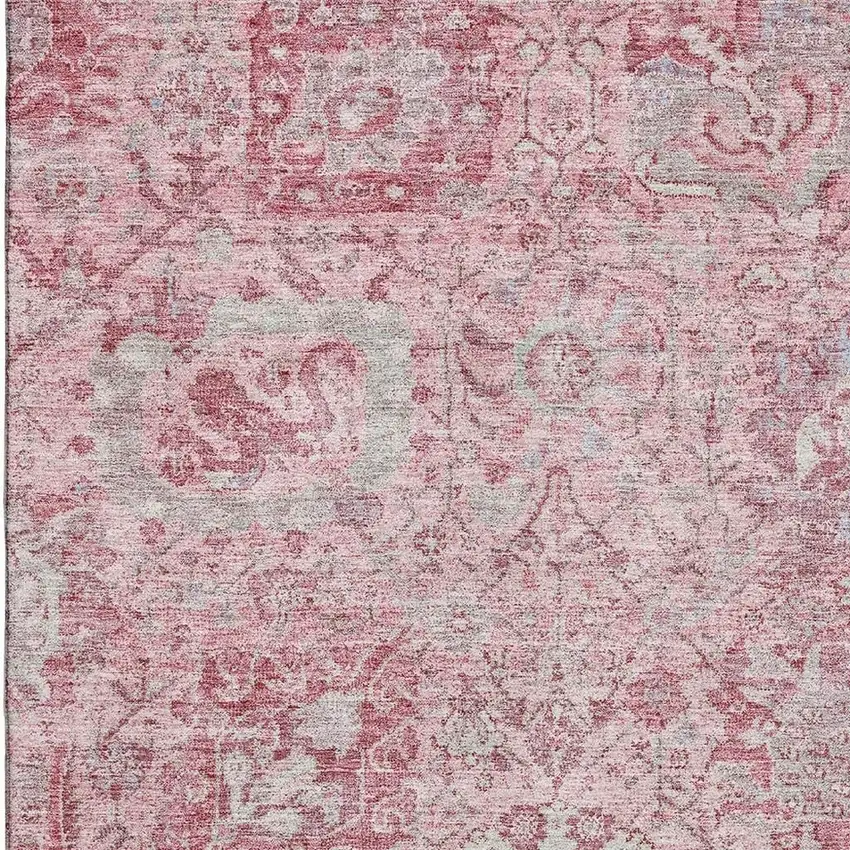 Pink Gray And Ivory Damask Washable Area Rug With UV Protection Photo 2