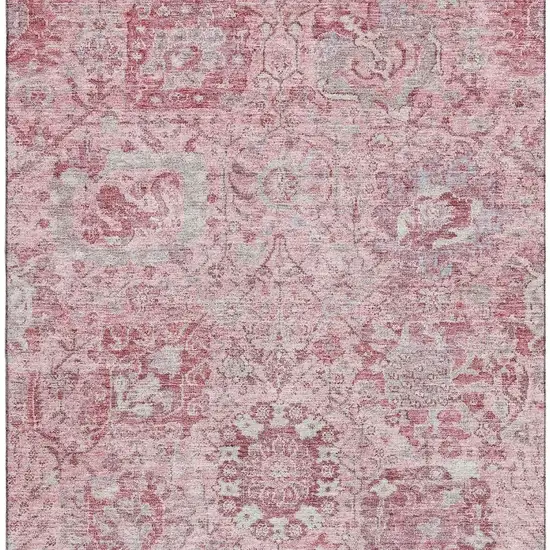 Pink Gray And Ivory Damask Washable Area Rug With UV Protection Photo 3