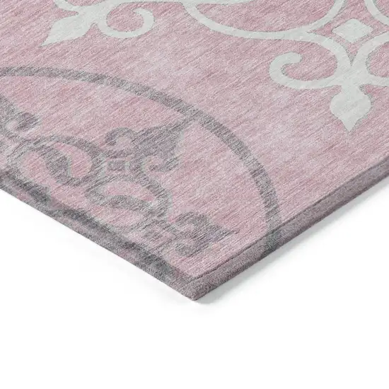 Pink Gray And Ivory Floral Medallion Washable Indoor Outdoor Area Rug Photo 5