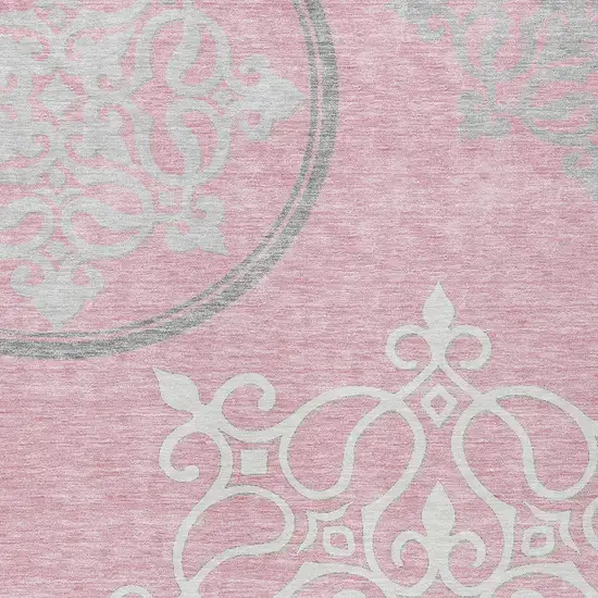Pink Gray And Ivory Floral Medallion Washable Indoor Outdoor Area Rug Photo 6
