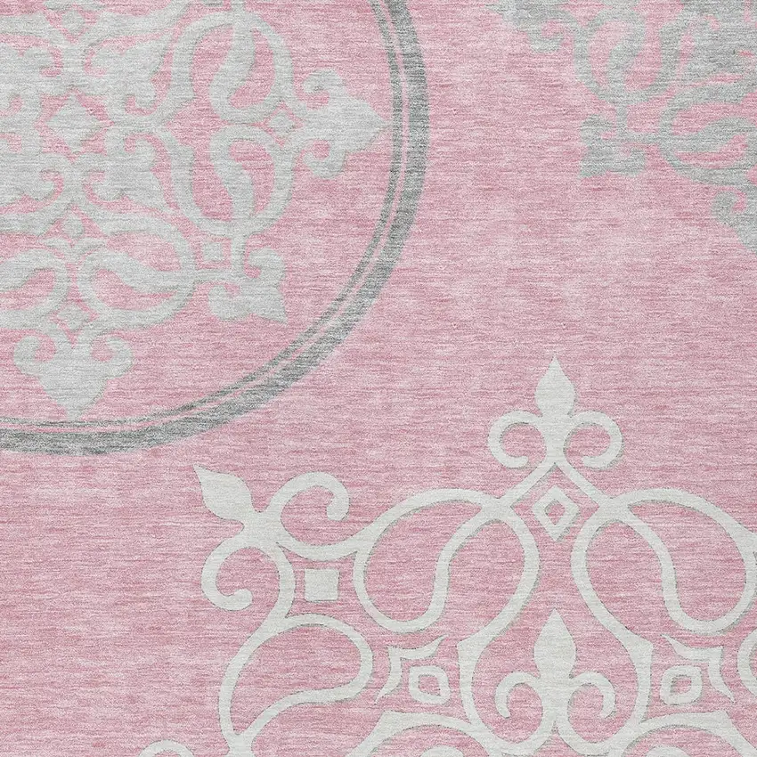 Pink Gray And Ivory Floral Medallion Washable Indoor Outdoor Area Rug Photo 6