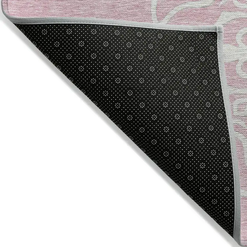 Pink Gray And Ivory Floral Medallion Washable Indoor Outdoor Area Rug Photo 4