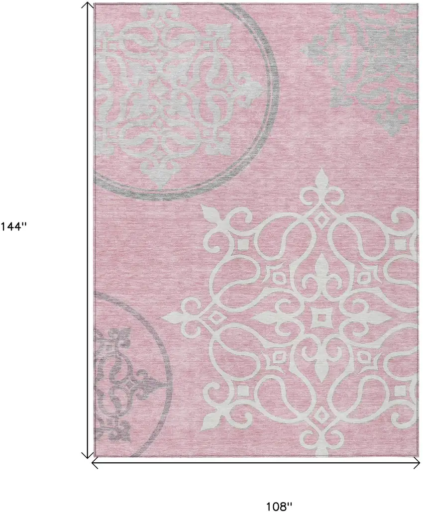 Pink Gray And Ivory Floral Medallion Washable Indoor Outdoor Area Rug Photo 3