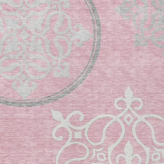 Pink Gray And Ivory Floral Medallion Washable Indoor Outdoor Area Rug Photo 6