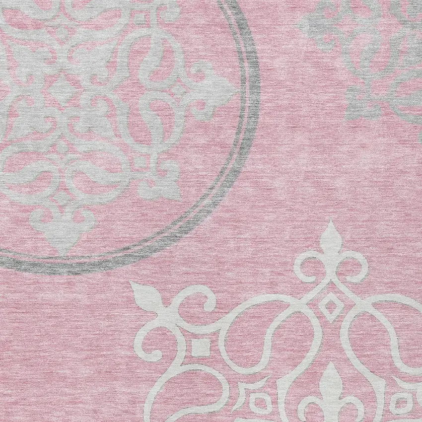 Pink Gray And Ivory Floral Medallion Washable Indoor Outdoor Area Rug Photo 6