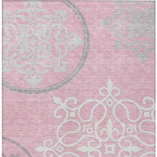 Pink Gray And Ivory Floral Medallion Washable Indoor Outdoor Area Rug Photo 7