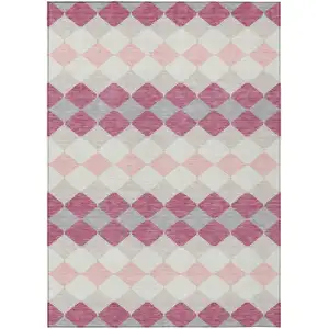 Photo of Pink Gray And Ivory Geometric Washable Indoor Outdoor Area Rug
