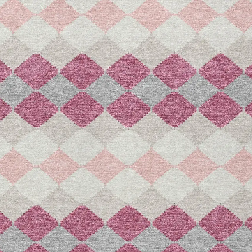 Pink Gray And Ivory Geometric Washable Indoor Outdoor Area Rug Photo 6