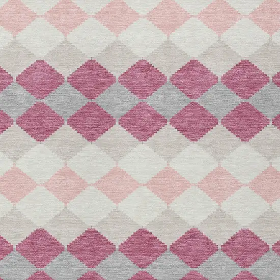 Pink Gray And Ivory Geometric Washable Indoor Outdoor Area Rug Photo 6