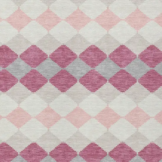 Pink Gray And Ivory Geometric Washable Indoor Outdoor Area Rug Photo 6