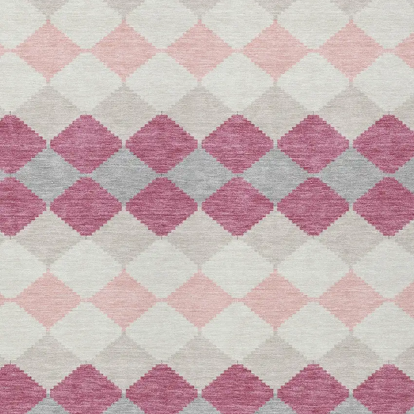 Pink Gray And Ivory Geometric Washable Indoor Outdoor Area Rug Photo 6