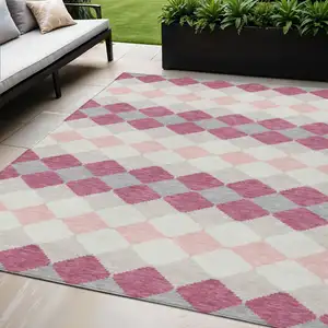 Photo of Pink Gray And Ivory Geometric Washable Indoor Outdoor Area Rug