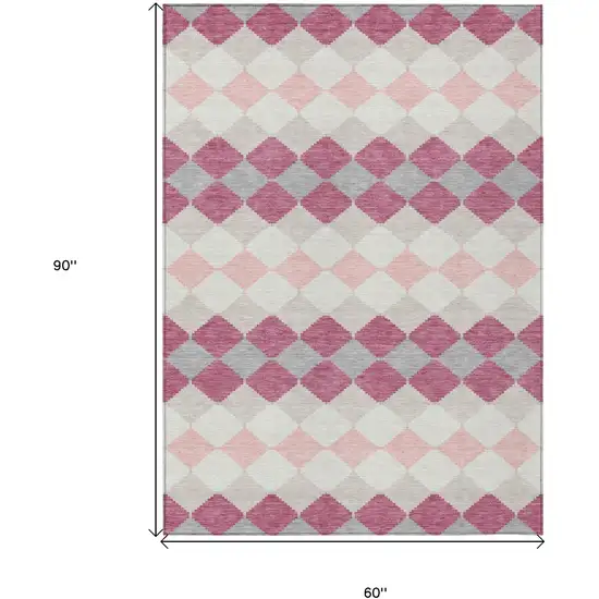 Pink Gray And Ivory Geometric Washable Indoor Outdoor Area Rug Photo 3
