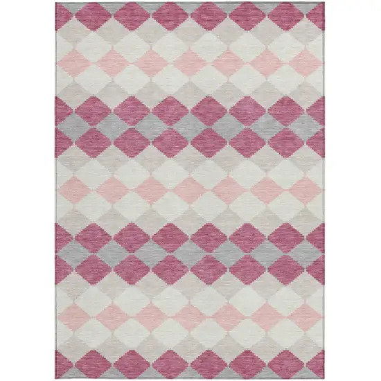 Pink Gray And Ivory Geometric Washable Indoor Outdoor Area Rug Photo 7