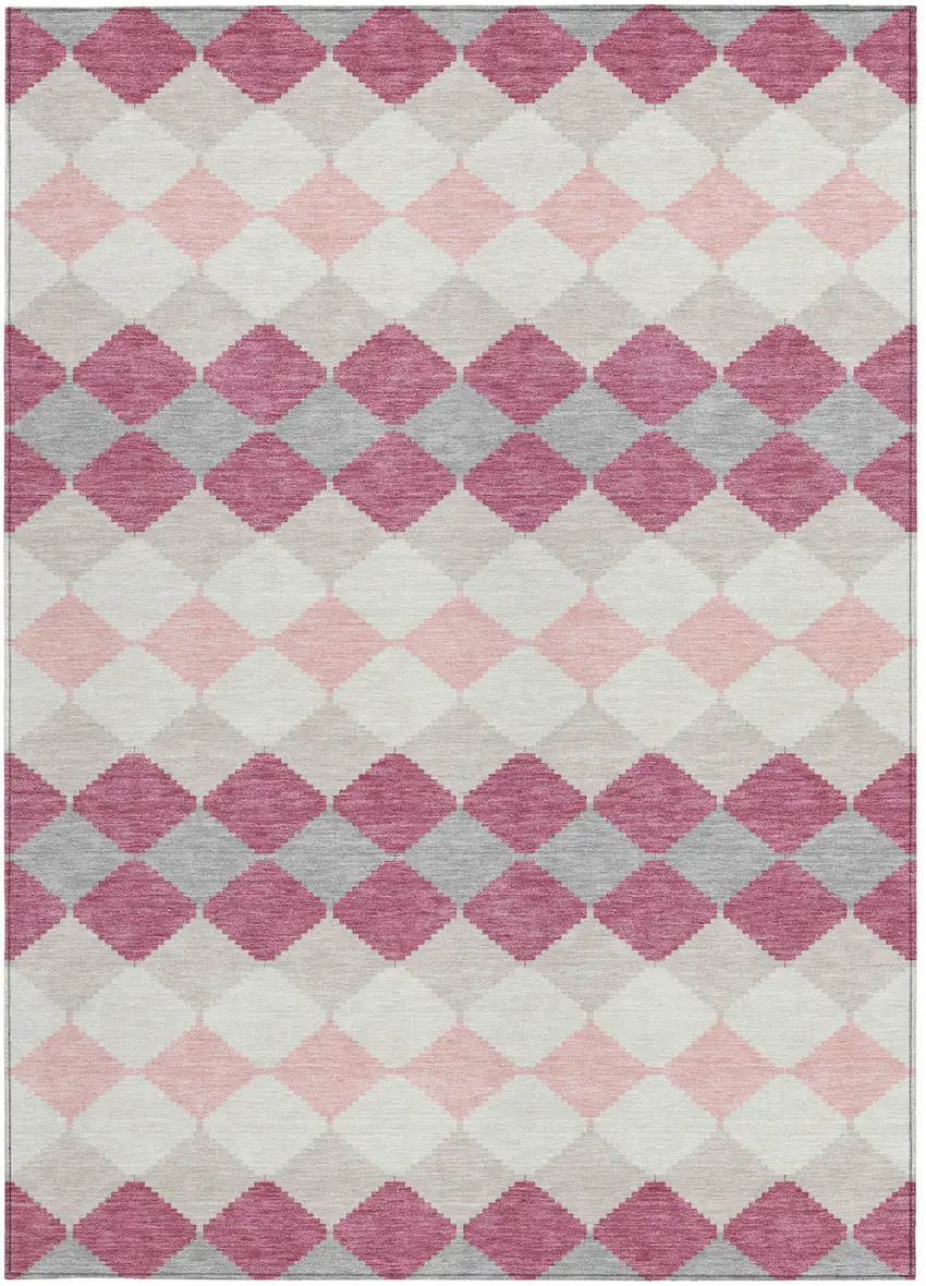Pink Gray And Ivory Geometric Washable Indoor Outdoor Area Rug Photo 7