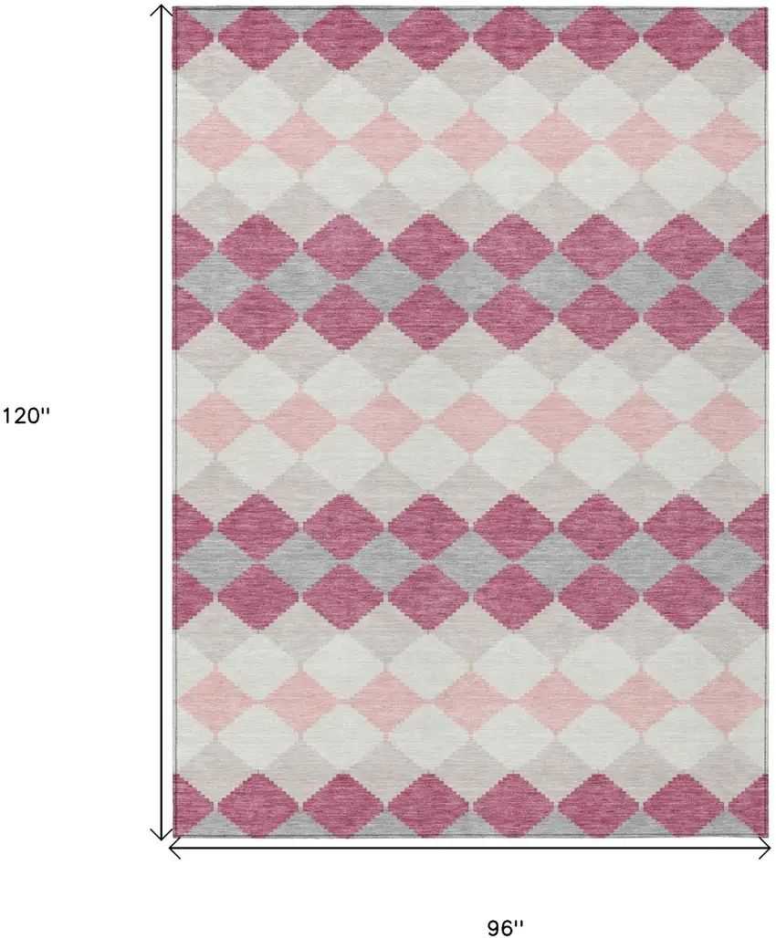 Pink Gray And Ivory Geometric Washable Indoor Outdoor Area Rug Photo 3
