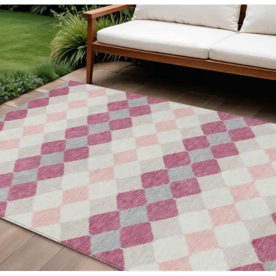 Pink Gray And Ivory Geometric Washable Indoor Outdoor Area Rug Photo 1