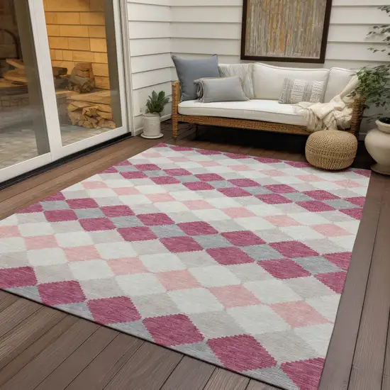 Pink Gray And Ivory Geometric Washable Indoor Outdoor Area Rug Photo 8