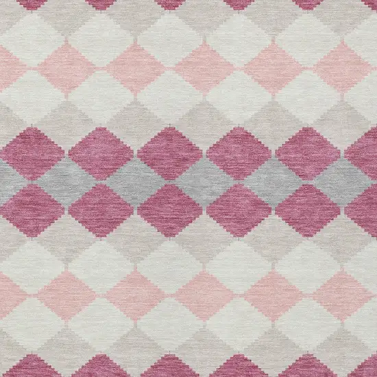 Pink Gray And Ivory Geometric Washable Indoor Outdoor Area Rug Photo 6