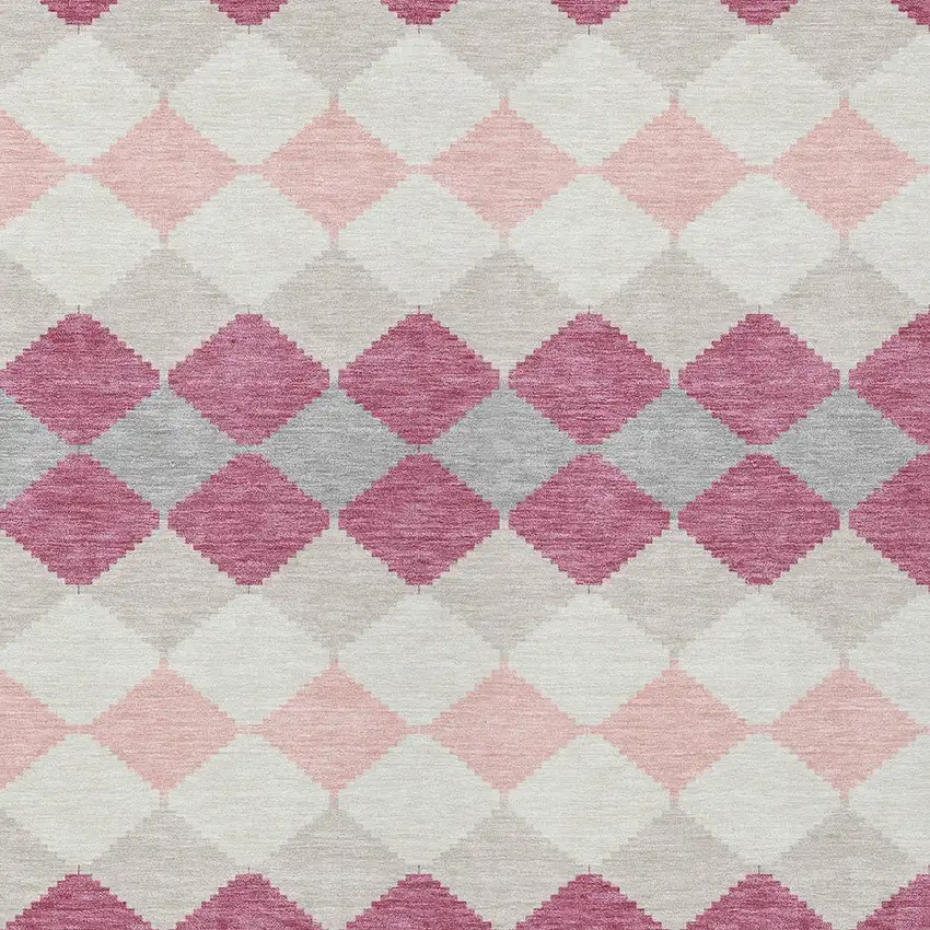 Pink Gray And Ivory Geometric Washable Indoor Outdoor Area Rug Photo 6