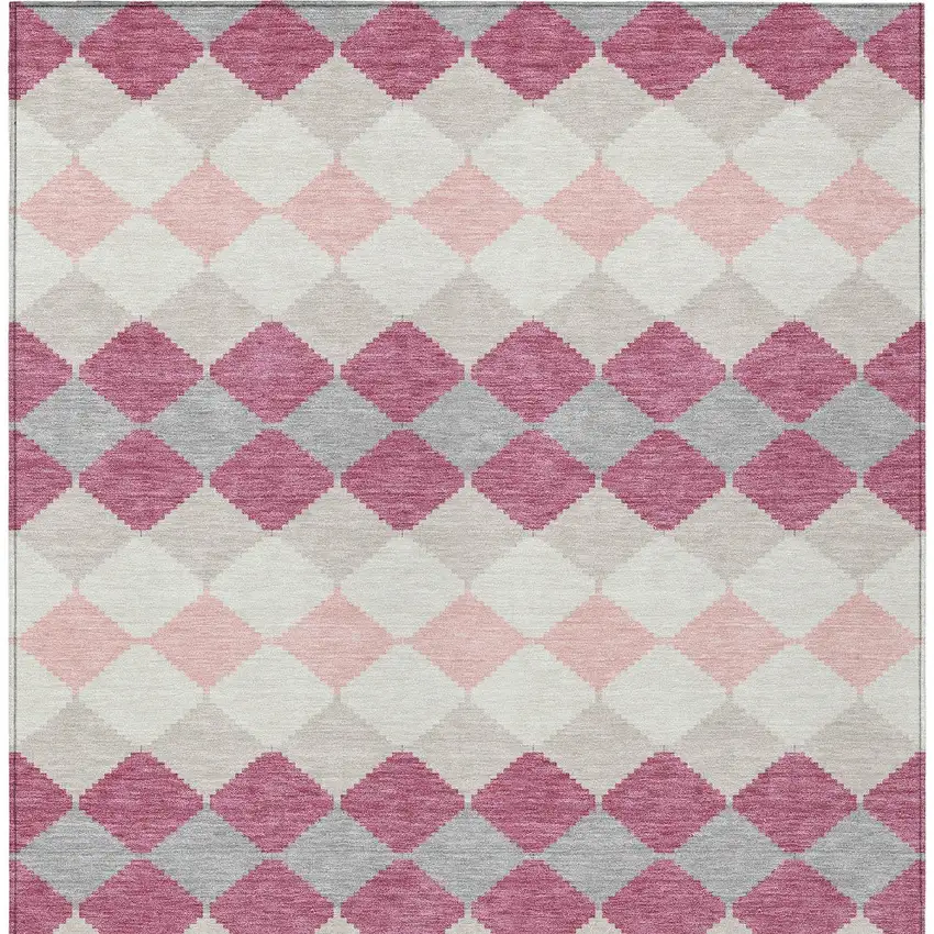Pink Gray And Ivory Geometric Washable Indoor Outdoor Area Rug Photo 7