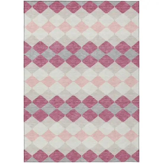 Pink Gray And Ivory Geometric Washable Indoor Outdoor Area Rug Photo 2