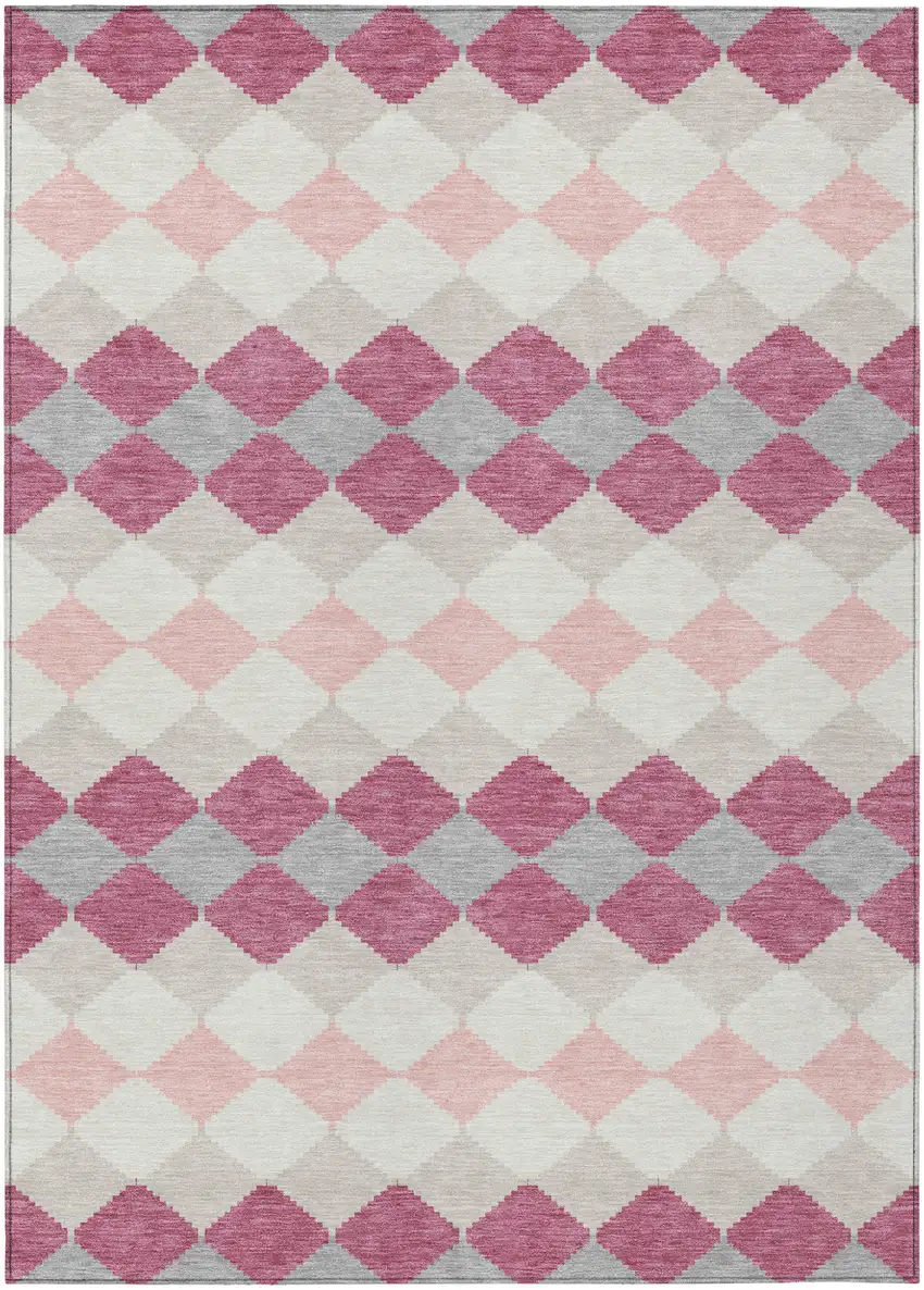 Pink Gray And Ivory Geometric Washable Indoor Outdoor Area Rug Photo 2