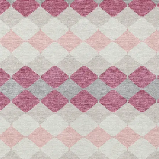 Pink Gray And Ivory Geometric Washable Indoor Outdoor Area Rug Photo 6