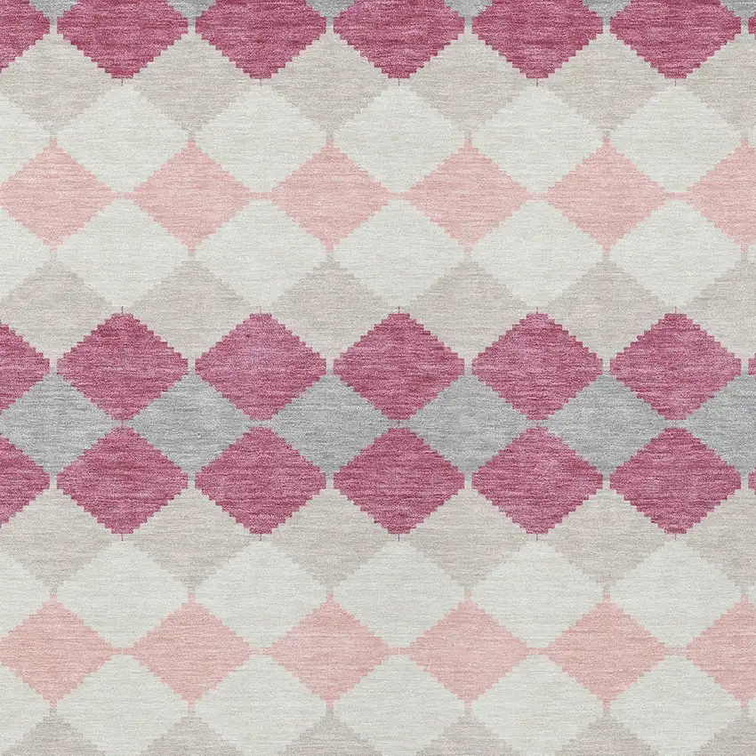 Pink Gray And Ivory Geometric Washable Indoor Outdoor Area Rug Photo 6