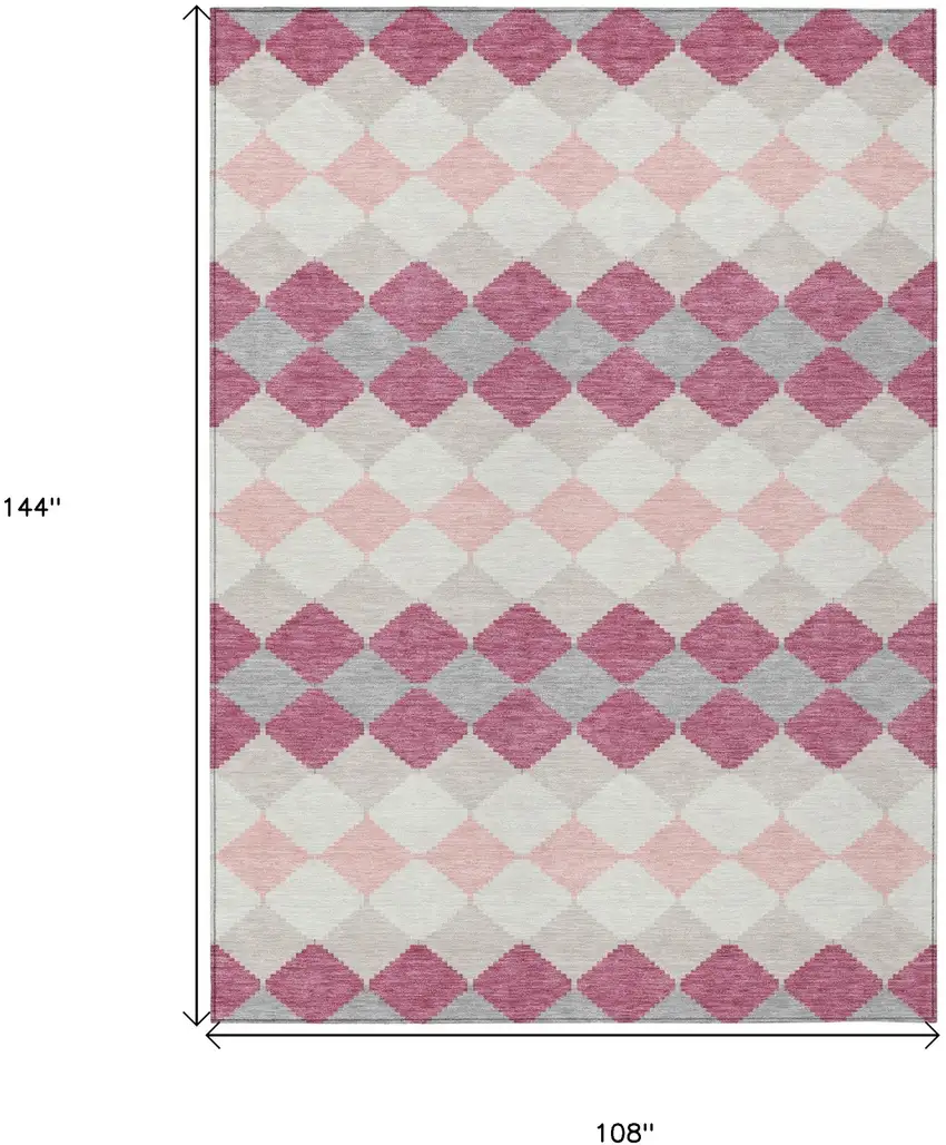 Pink Gray And Ivory Geometric Washable Indoor Outdoor Area Rug Photo 3