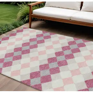 Photo of Pink Gray And Ivory Geometric Washable Indoor Outdoor Area Rug