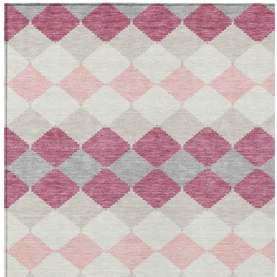 Pink Gray And Ivory Geometric Washable Indoor Outdoor Area Rug Photo 6