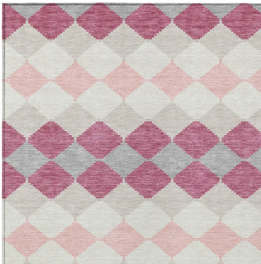 Pink Gray And Ivory Geometric Washable Indoor Outdoor Area Rug Photo 6