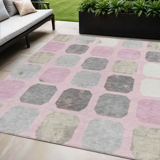 Pink Gray And Ivory Geometric Washable Indoor Outdoor Area Rug Photo 2