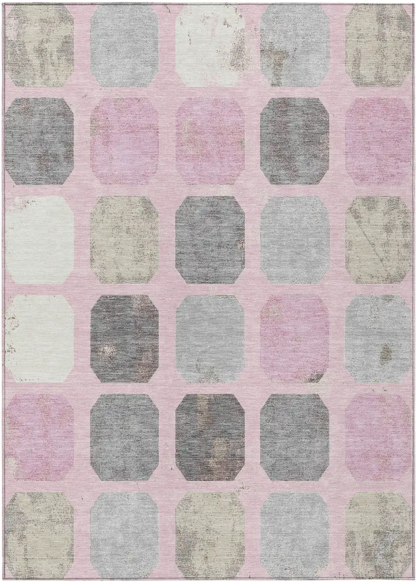 Pink Gray And Ivory Geometric Washable Indoor Outdoor Area Rug Photo 3