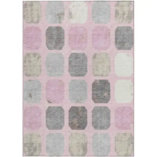 Pink Gray And Ivory Geometric Washable Indoor Outdoor Area Rug Photo 1
