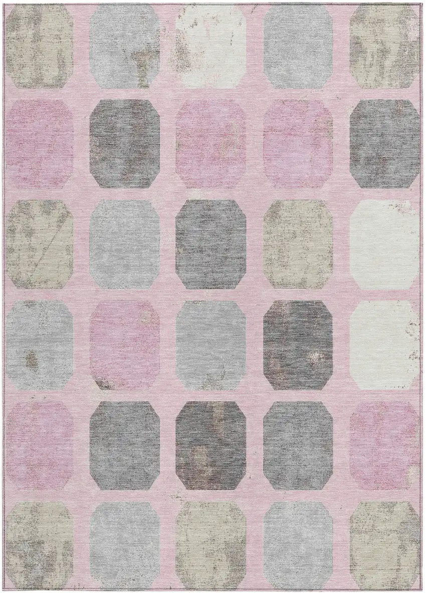 Pink Gray And Ivory Geometric Washable Indoor Outdoor Area Rug Photo 1