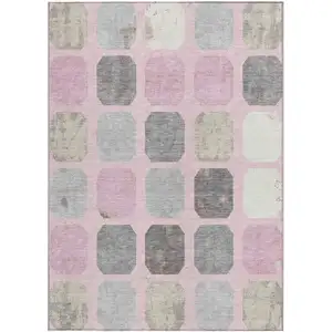 Photo of Pink Gray And Ivory Geometric Washable Indoor Outdoor Area Rug