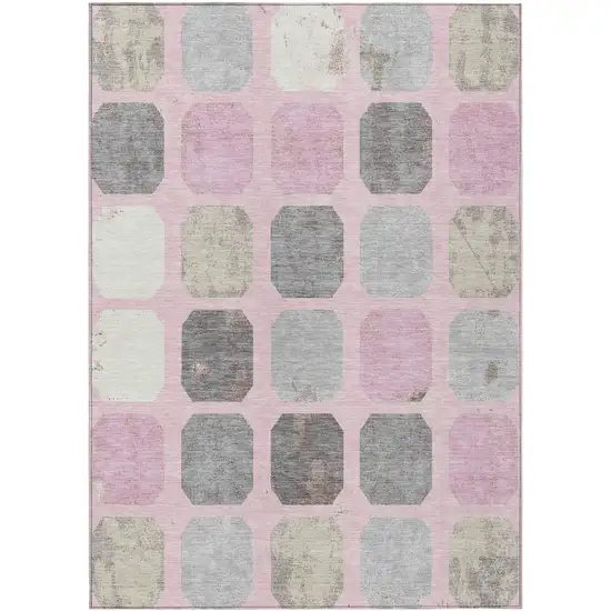 Pink Gray And Ivory Geometric Washable Indoor Outdoor Area Rug Photo 1