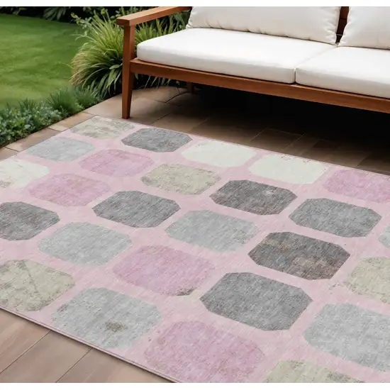 Pink Gray And Ivory Geometric Washable Indoor Outdoor Area Rug Photo 2