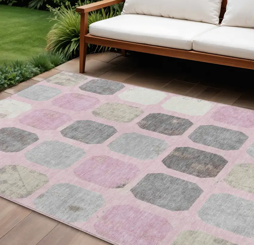 Pink Gray And Ivory Geometric Washable Indoor Outdoor Area Rug Photo 2