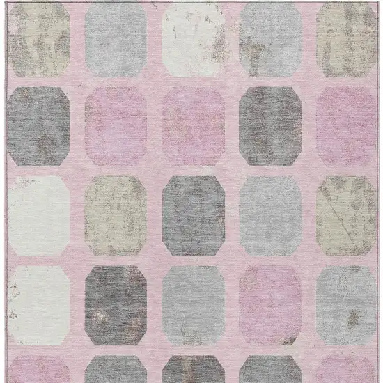 Pink Gray And Ivory Geometric Washable Indoor Outdoor Area Rug Photo 3