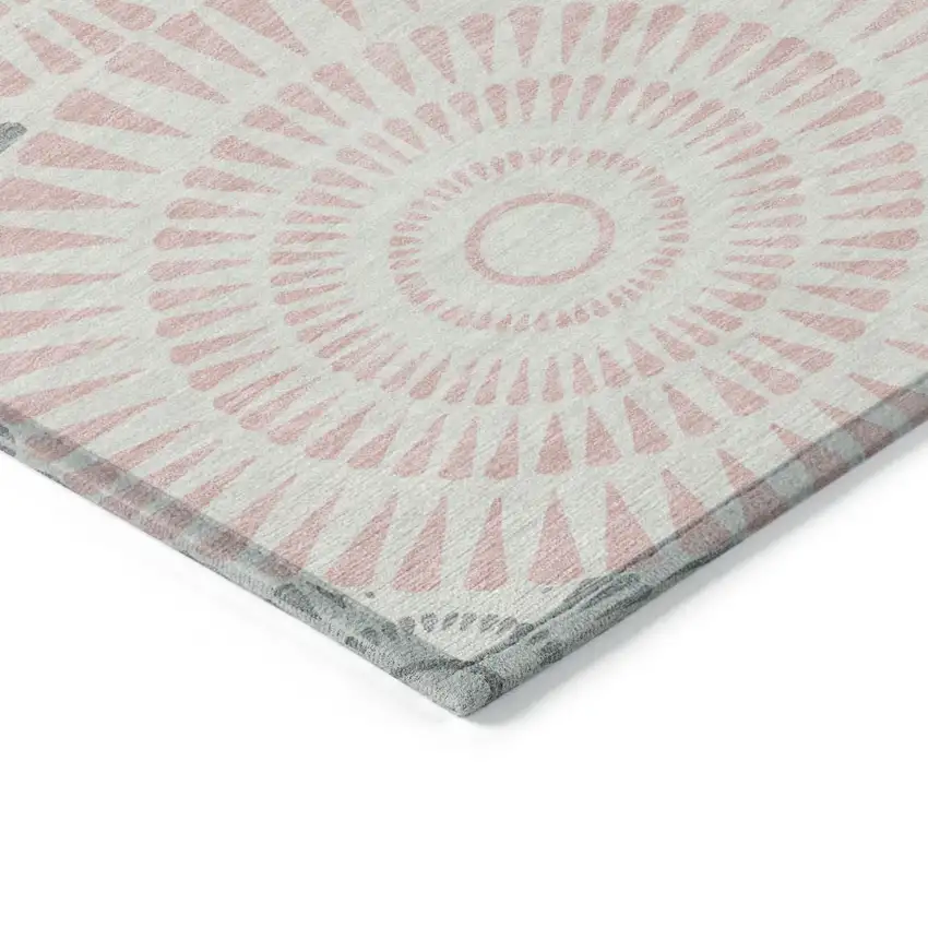 Pink Gray And Ivory Geometric Washable Indoor Outdoor Area Rug Photo 4
