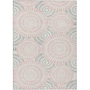 Photo of Pink Gray And Ivory Geometric Washable Indoor Outdoor Area Rug