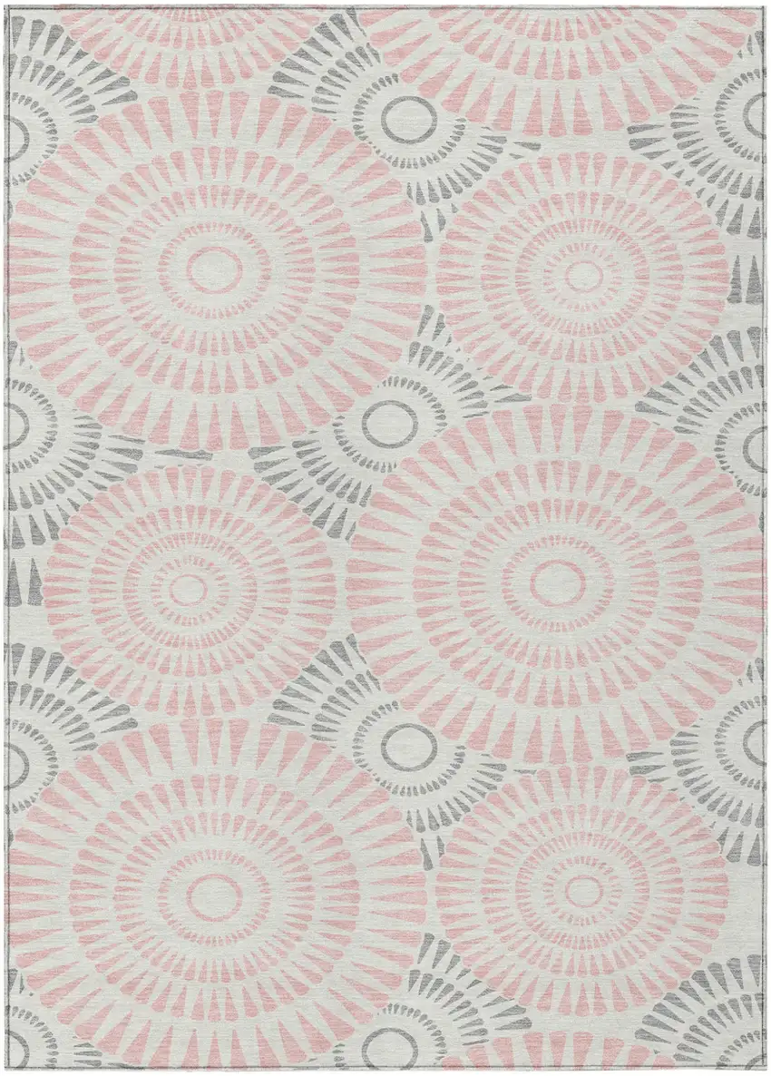 Pink Gray And Ivory Geometric Washable Indoor Outdoor Area Rug Photo 2